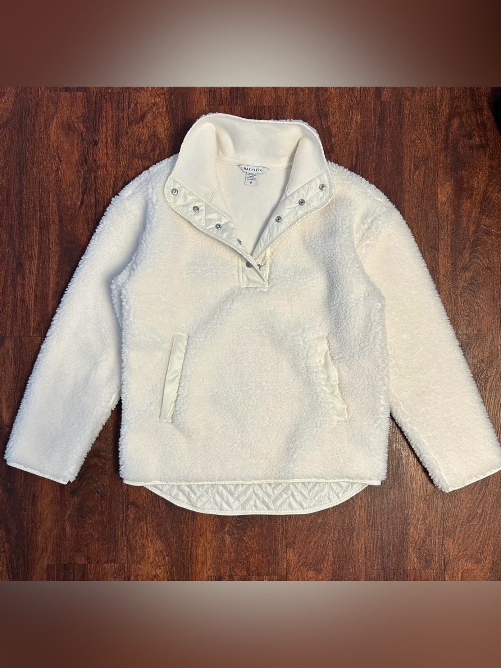 Athleta Cozy White Sherpa Quarter Snap Fleece Pullover Jacket